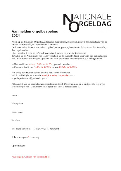 Aanmeldformulier nationale orgeldag